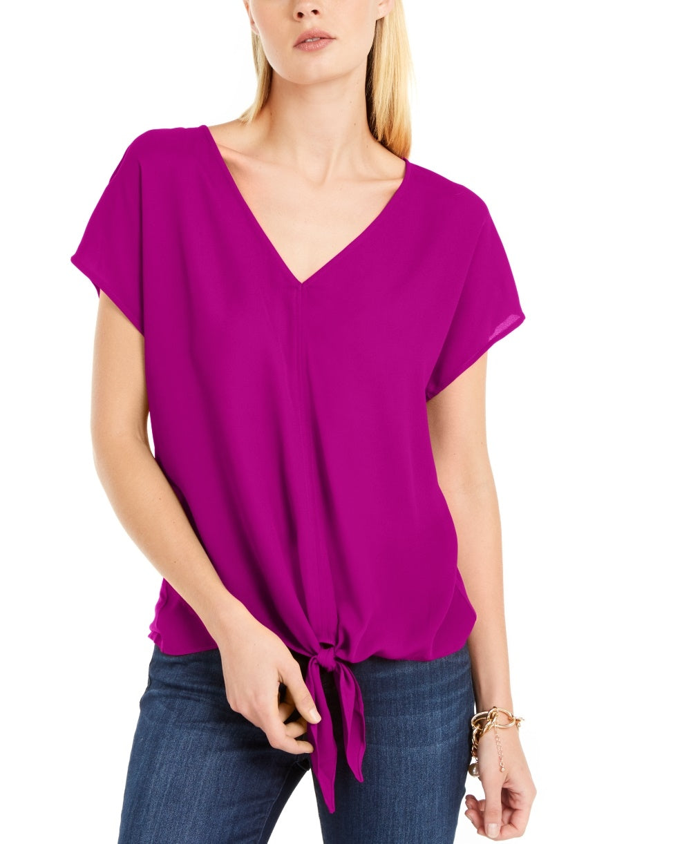 Blusa feminina de manga curta e decote em V INC International Concepts, rosa, tamanho pequeno