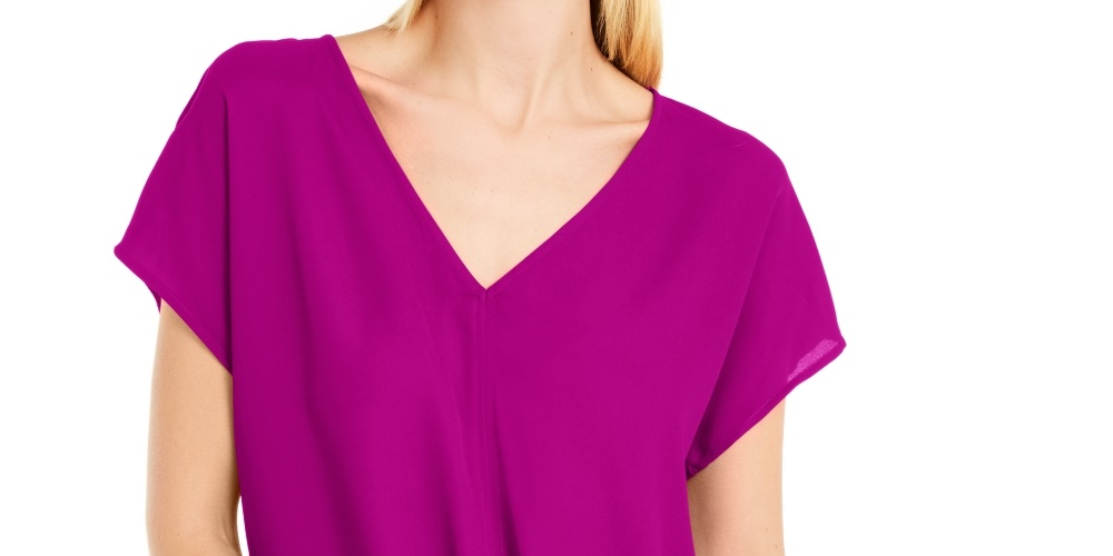 Blusa feminina de manga curta e decote em V INC International Concepts, rosa, tamanho pequeno