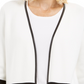 Cardigan feminino Charter Club Petite com acabamento em couro sintético e blocos de cores, branco, tamanho pequeno extragrande