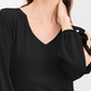 Blusa feminina INC International Concepts com mangas divididas e botões de strass, preta, tamanho pequeno e pequeno