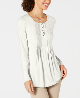 Blusa Pintuck Feminina Style &amp; Co Bege Tamanho PP