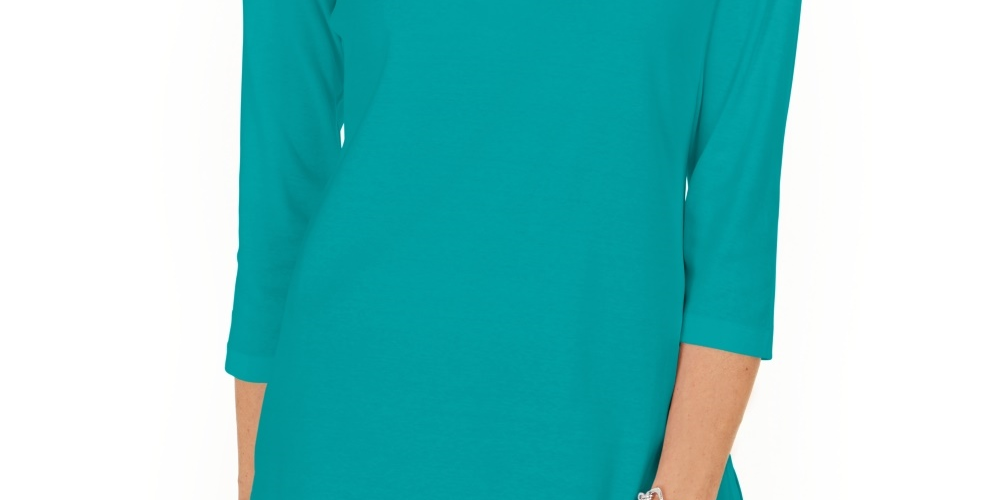 Karen Scott Blusa Feminina de Algodão com Tachas e Gola Dividida Azul Tamanho Médio