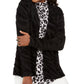 Cardigan feminino com estampa de cílios e animal print JM Collection, preto, tamanho pequeno