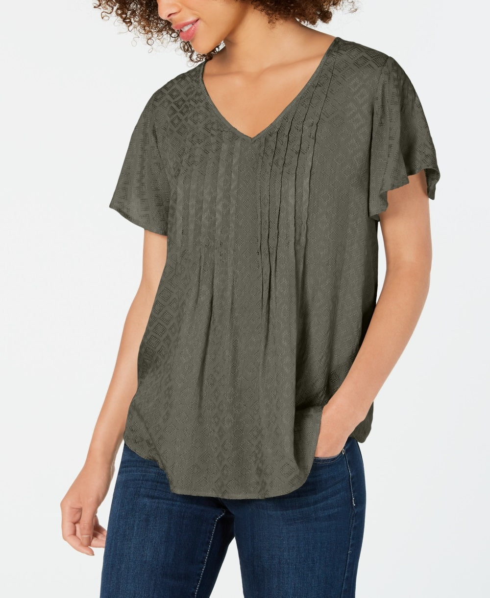 Blusa texturizada com mangas esvoaçantes Style &amp; Co feminina, verde, tamanho pequeno