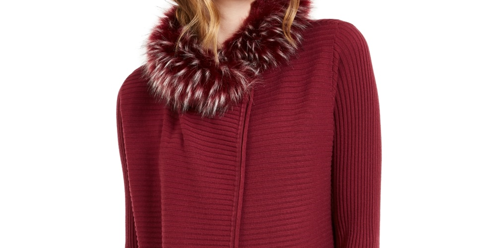 Cardigan conversível com acabamento em pele sintética Alfani feminino, tamanho pequeno, tamanho extragrande, vermelho