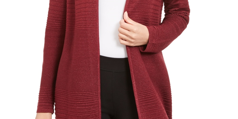 Cardigan Alfani Feminino Petite Lurex Stitch Vermelho PL