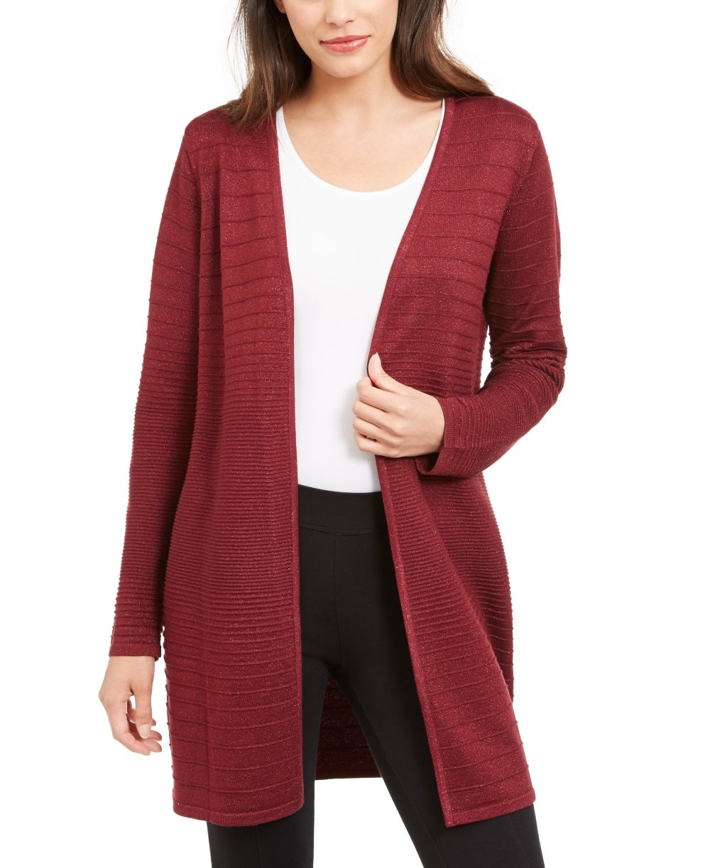 Cardigan feminino Alfani com ponto lurex vermelho, tamanho pequeno médio