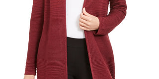 Cardigan feminino Alfani com ponto lurex vermelho, tamanho pequeno médio