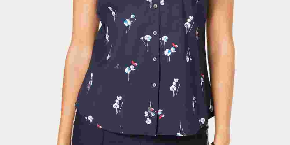 Camisa feminina pequena com estampa floral Charter Club azul tamanho 14 P