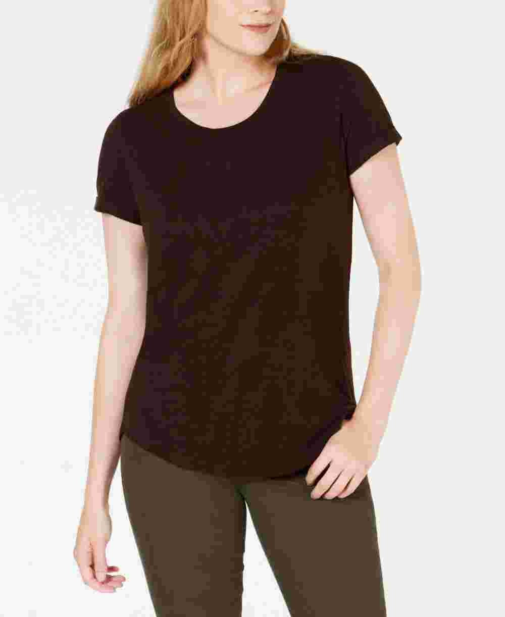 Camiseta feminina de algodão com mangas curtas Style &amp; Co, marrom, tamanho médio