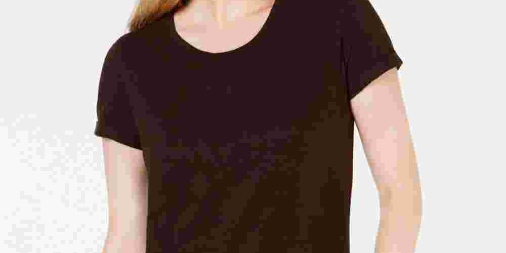 Camiseta feminina de algodão com mangas curtas Style &amp; Co, marrom, tamanho médio