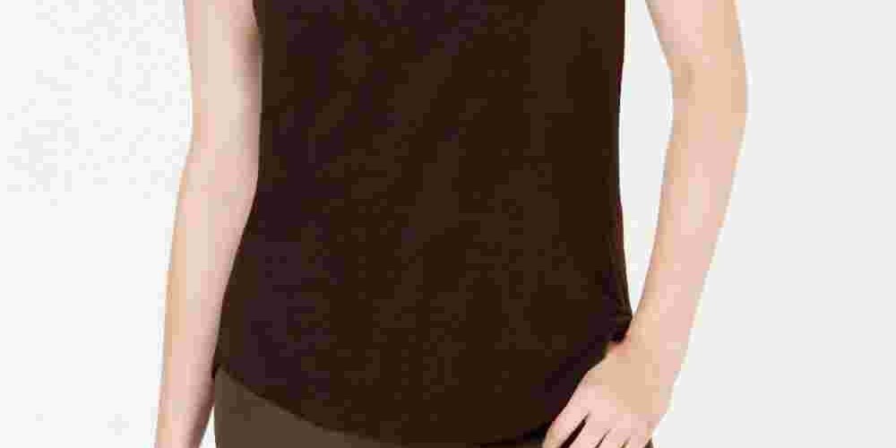 Camiseta feminina de algodão com mangas curtas Style &amp; Co, marrom, tamanho médio