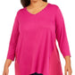 JM Collection Top Feminino Plus Size com Tachas e Mídias Mistas Rosa Tamanho 0X