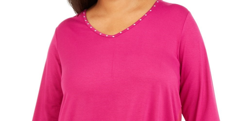 JM Collection Top Feminino Plus Size com Tachas e Mídias Mistas Rosa Tamanho 0X
