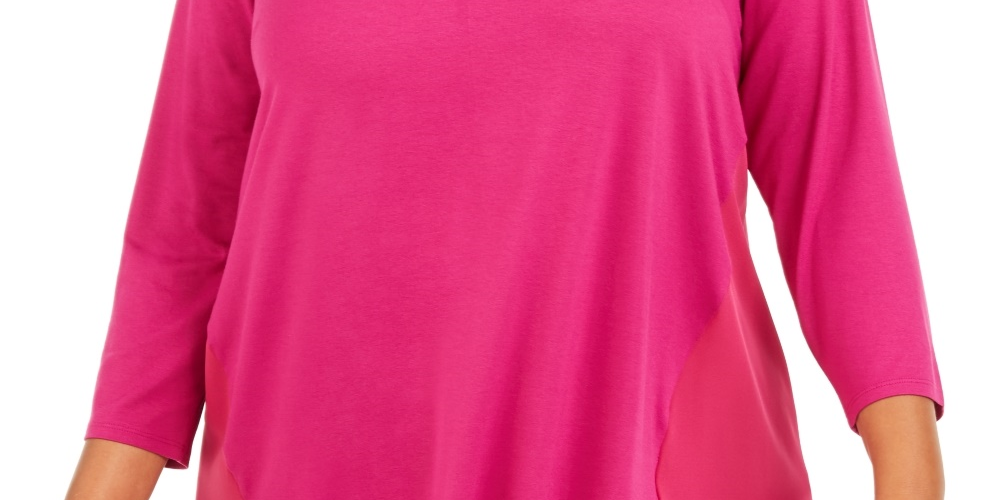 JM Collection Top Feminino Plus Size com Tachas e Mídias Mistas Rosa Tamanho 0X