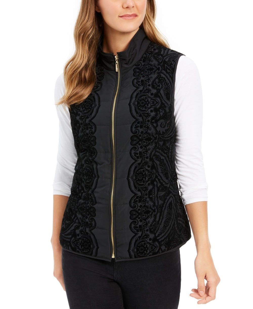 Colete feminino Charter Club de veludo flocado, preto, tamanho XX-G