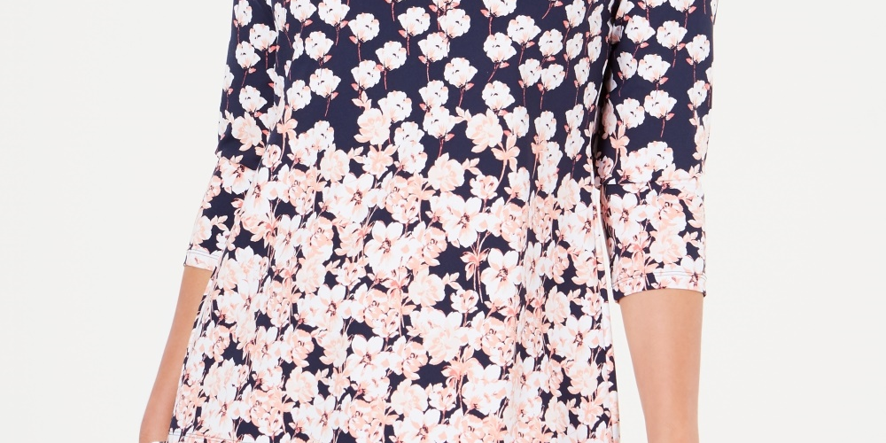 Charter Club Blusa feminina com estampa floral e decote canoa, azul, tamanho extragrande