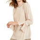 Blusa feminina Alfani com listras texturizadas e decote embelezado, bege, tamanho P