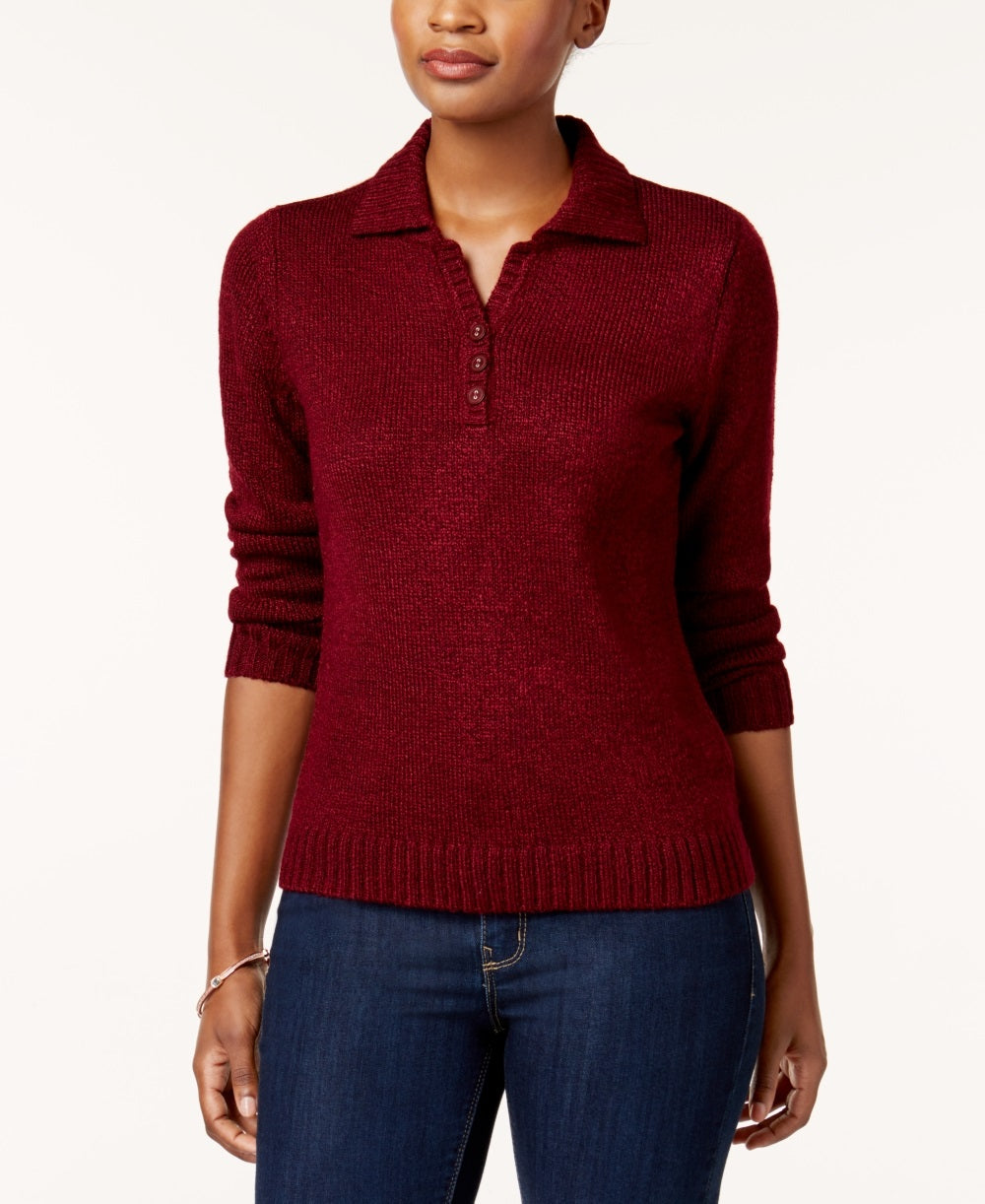 Karen Scott Suéter Feminino com Botões Marmorizados Vermelho Tamanho P