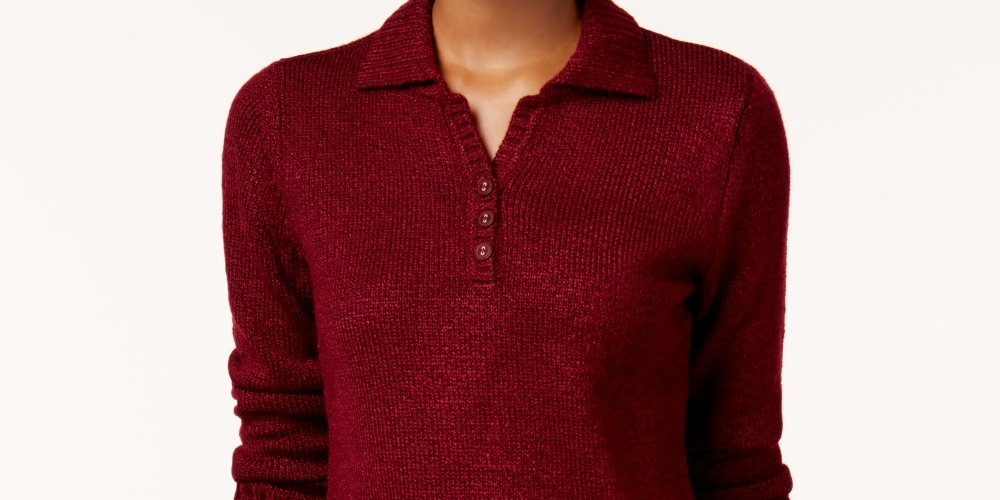 Karen Scott Suéter Feminino com Botões Marmorizados Vermelho Tamanho P