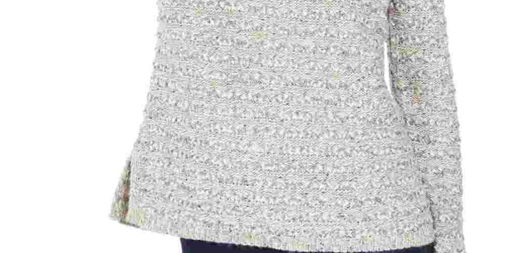 Suéter texturizado de manga comprida com gola joia feminino Style &amp; Co, cinza, tamanho PL