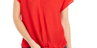 INC International Concepts Top feminino pequeno com amarração frontal, vermelho, tamanho pequeno