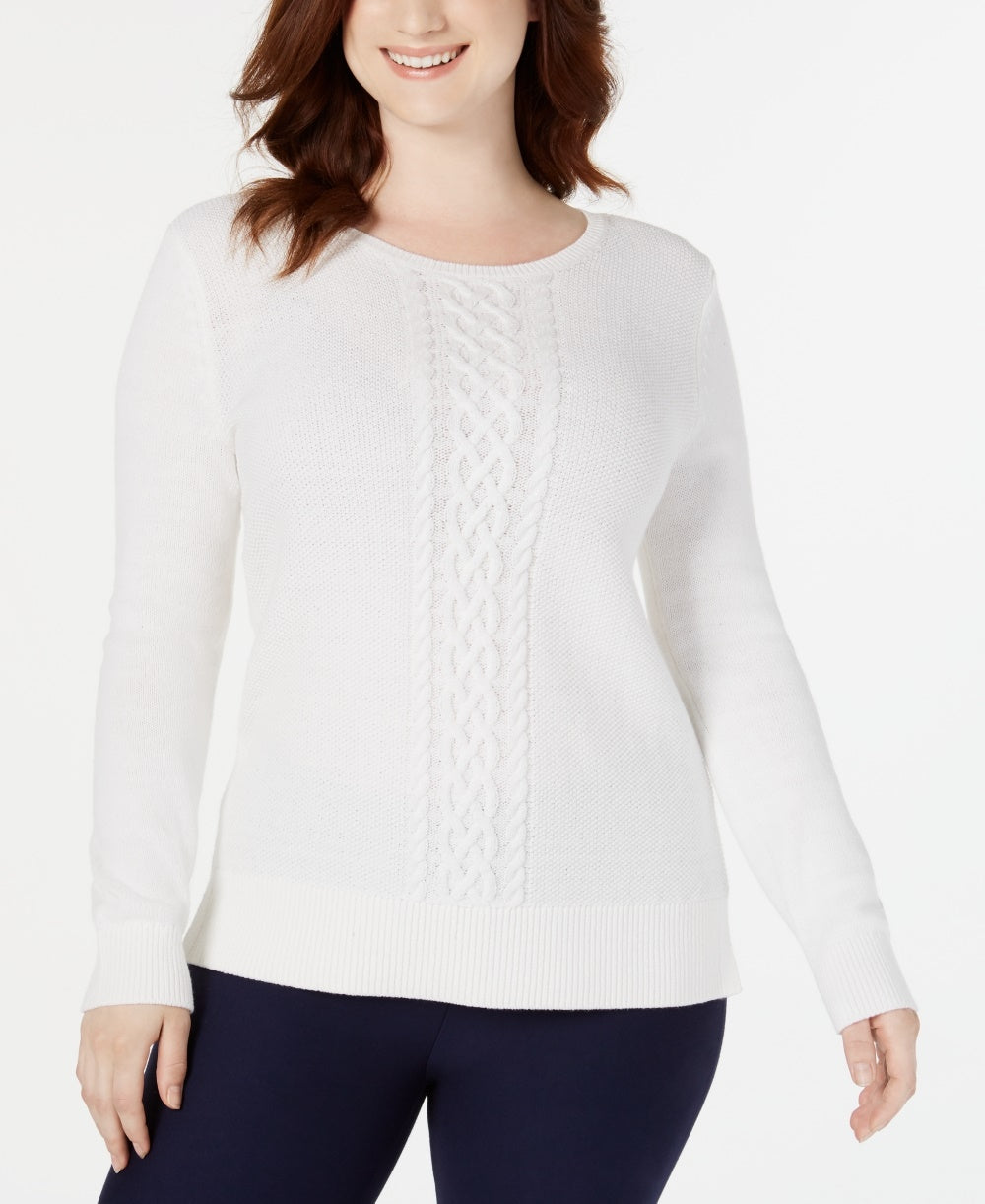 Suéter de tricô feminino Karen Scott, branco, tamanho X-S