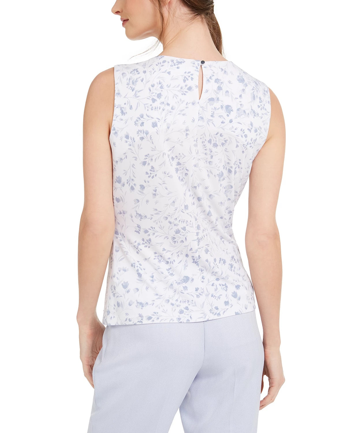 Blusa Calvin Klein Feminina Estampa Floral Plissada Branca Tamanho X-S