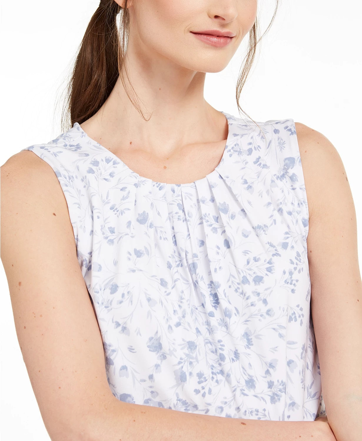 Blusa Calvin Klein Feminina Estampa Floral Plissada Branca Tamanho X-S