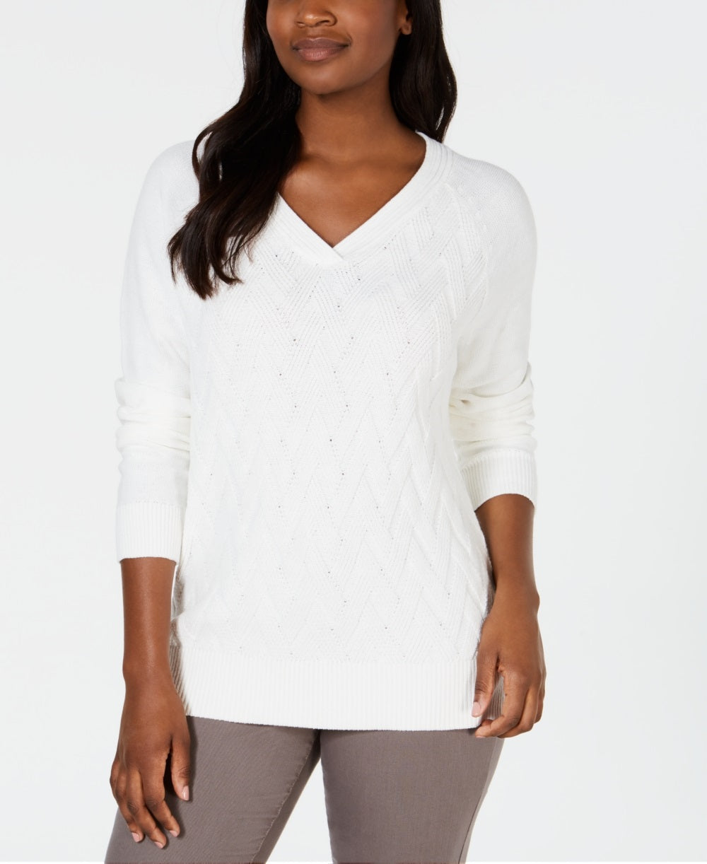 Karen Scott Suéter Feminino Basket Stitch Branco Tamanho Grande