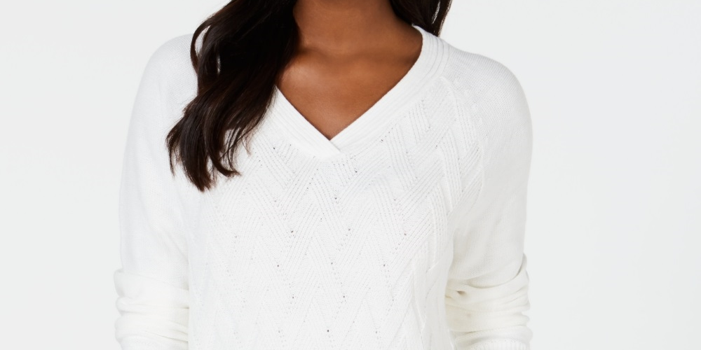 Karen Scott Suéter Feminino Basket Stitch Branco Tamanho Grande
