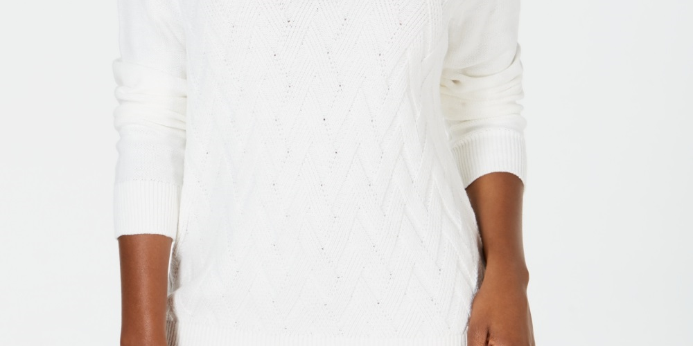 Karen Scott Suéter Feminino Basket Stitch Branco Tamanho Grande