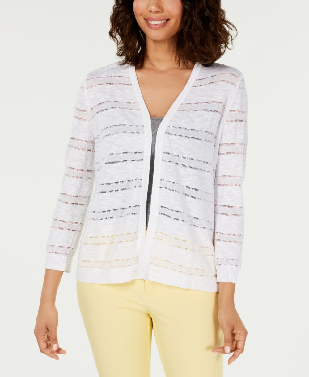 Cardigan listrado Pointelle feminino Charter Club, branco, tamanho extragrande