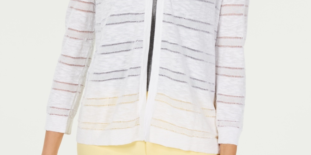 Cardigan listrado Pointelle feminino Charter Club, branco, tamanho extragrande