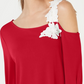 Blusa feminina Alfani com apliques de um ombro só, vermelha, tamanho P