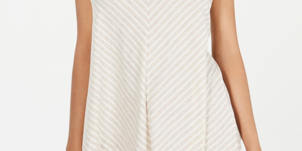 Blusa feminina listrada sem mangas estilo &amp; co, bege, tamanho extragrande