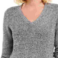 Camiseta feminina Charter Club com decote em V e manga comprida espinha de peixe, preta, tamanho P