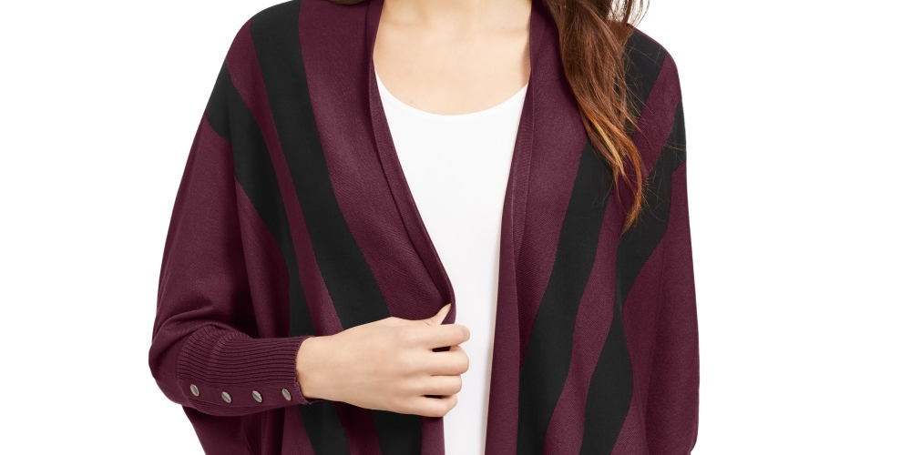 Cardigan feminino Alfani listrado com frente aberta, roxo, tamanho pequeno