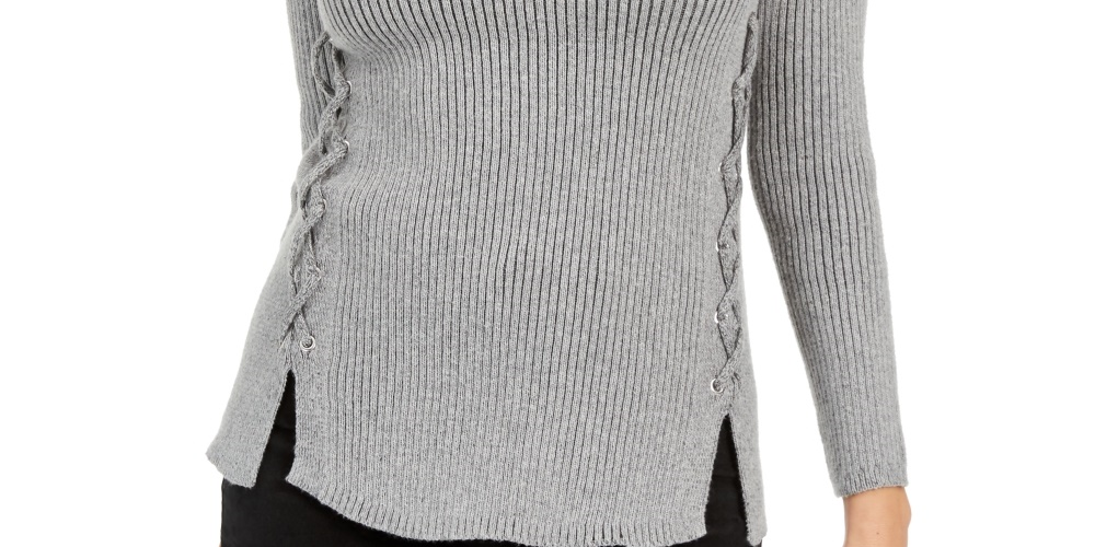 Suéter feminino com gola falsa e cadarço Style &amp; Co, cinza, tamanho pequeno, extragrande
