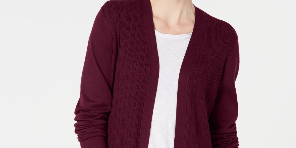 Karen Scott Cardigan Feminino Frente Aberta Vinho Tamanho XS