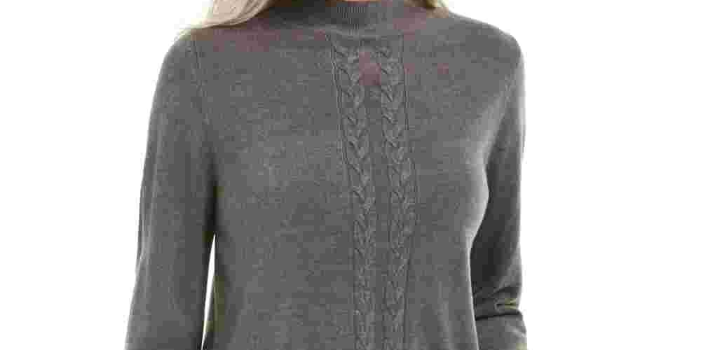 Blusa feminina Karen Scott cinza estampada, manga comprida, gola redonda, suéter, carvão, PS