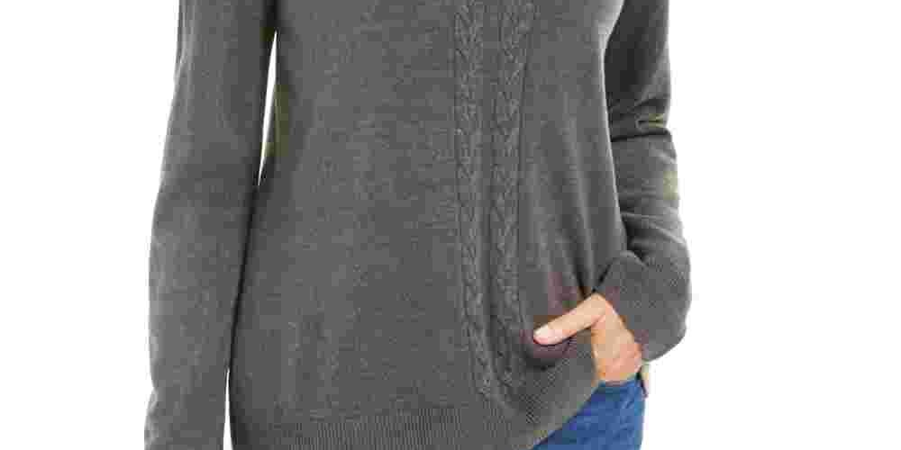 Blusa feminina Karen Scott cinza estampada, manga comprida, gola redonda, suéter, carvão, PS