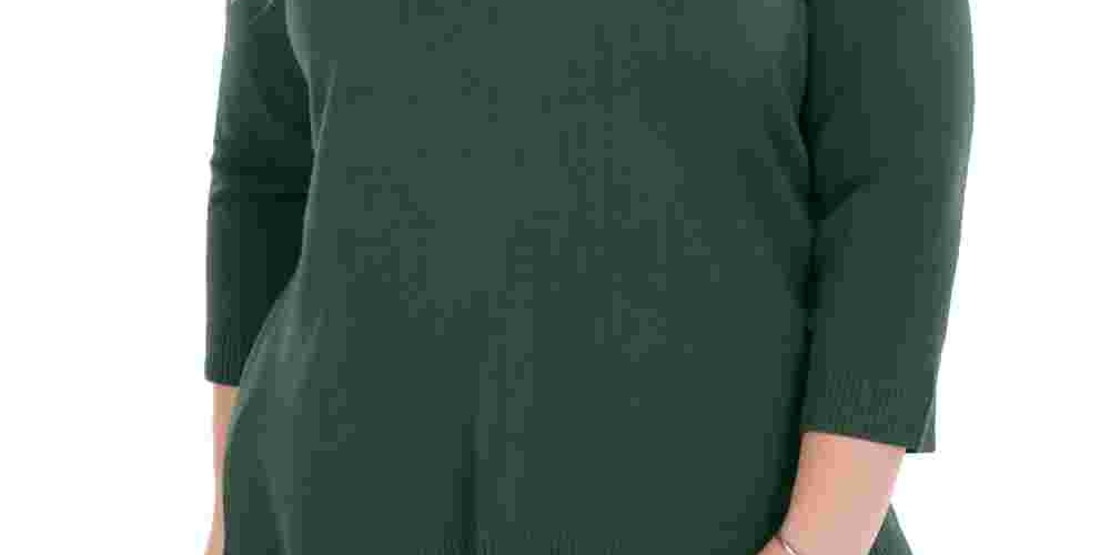 Karen Scott Suéter Luxsoft Plus Size com Decote em V, Verde, Tamanho 2X