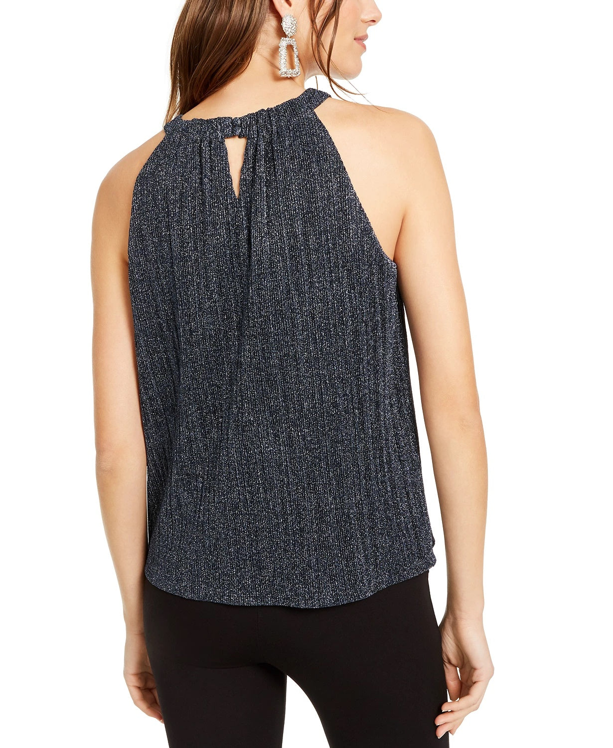 INC International Concepts Top feminino Petite Shine Halter, preto, tamanho PS