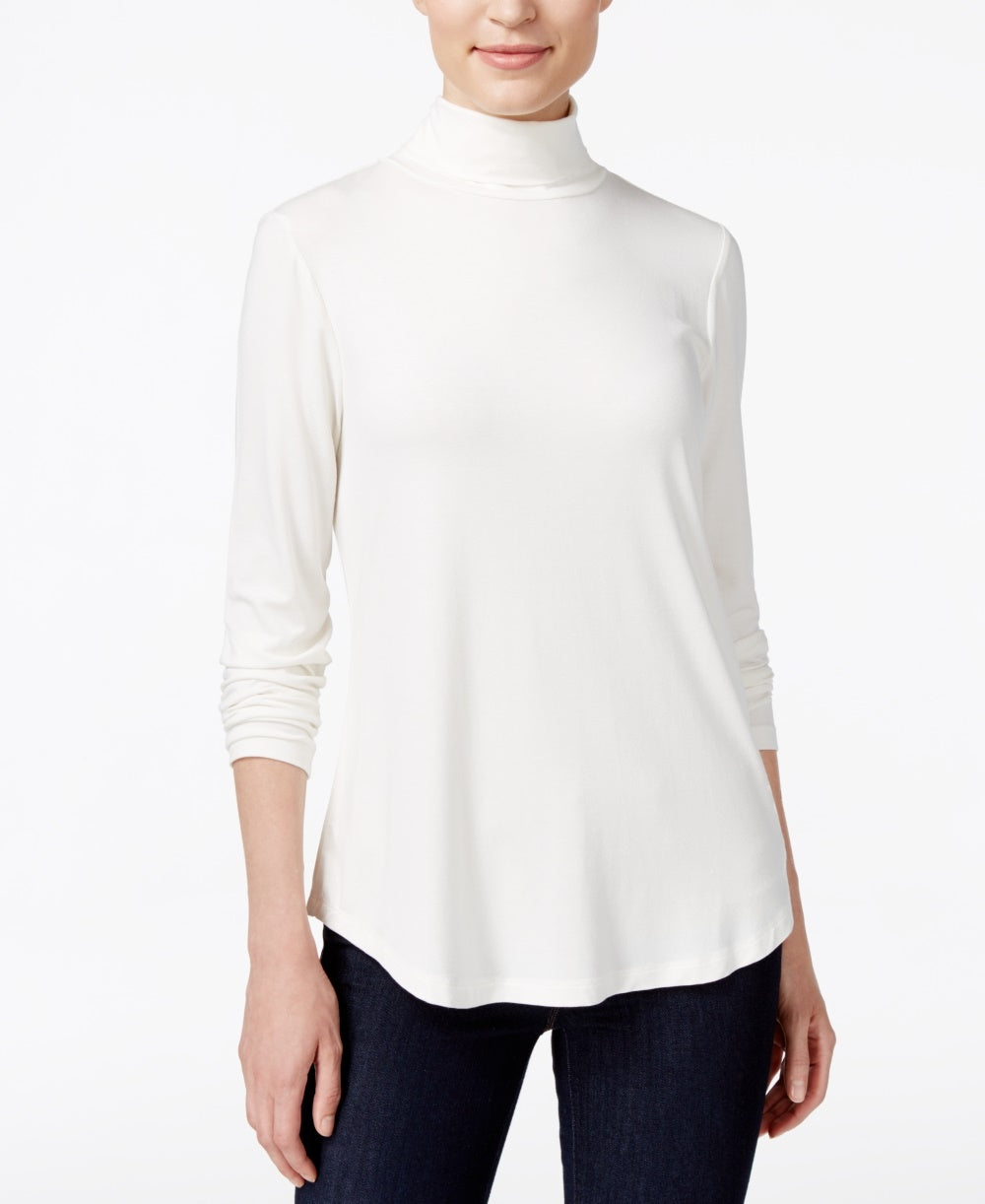 Blusa feminina de gola alta JM Collection, branca, tamanho PL
