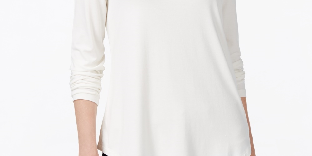 Blusa feminina de gola alta JM Collection, branca, tamanho PL