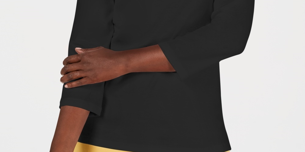 Karen Scott Top Feminino de Algodão com Decote em V e Ilhós Pequenos, Preto PS