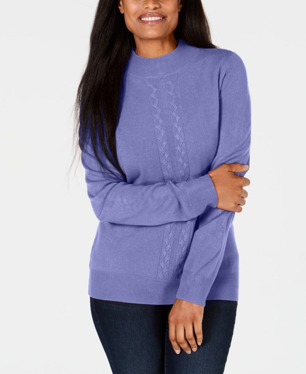 Karen Scott Suéter Feminino de Tricô com Gola Redonda Roxo Tamanho Pequeno Médio