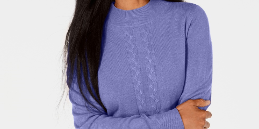 Karen Scott Suéter Feminino de Tricô com Gola Redonda Roxo Tamanho Pequeno Médio