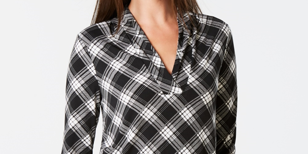 Charter Club Petite Printed Top Feminino Preto Tamanho P